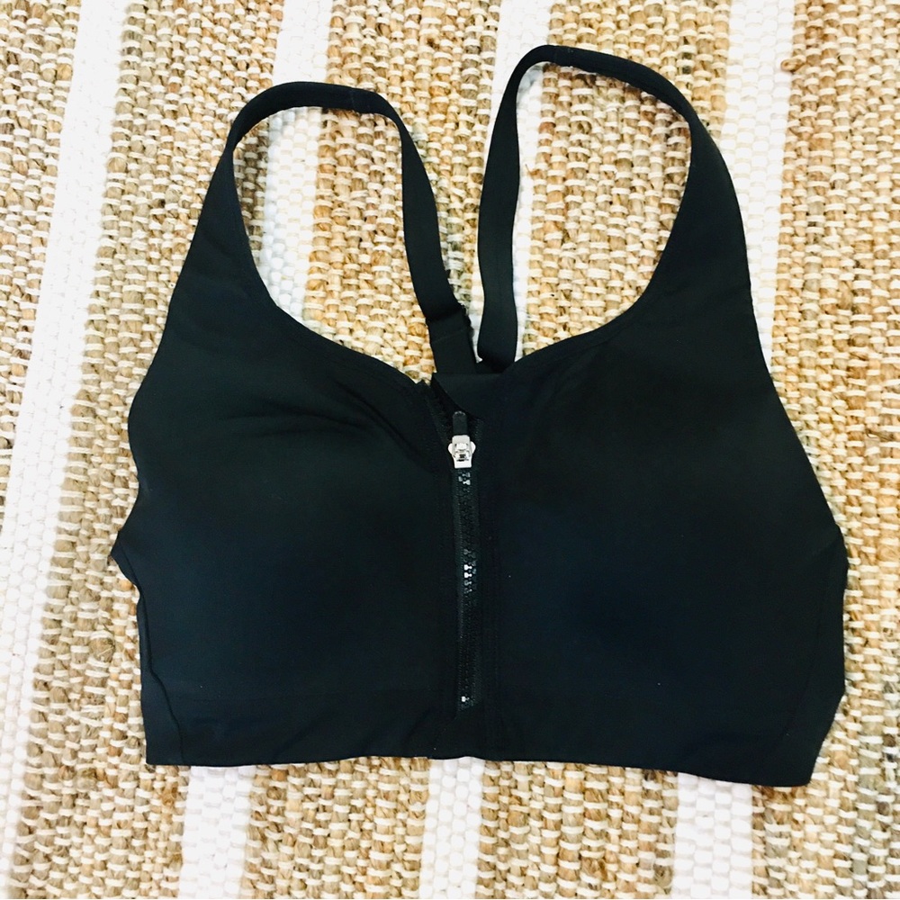 Athleta front zip black sports bra fitness gym athletics yoga 34c